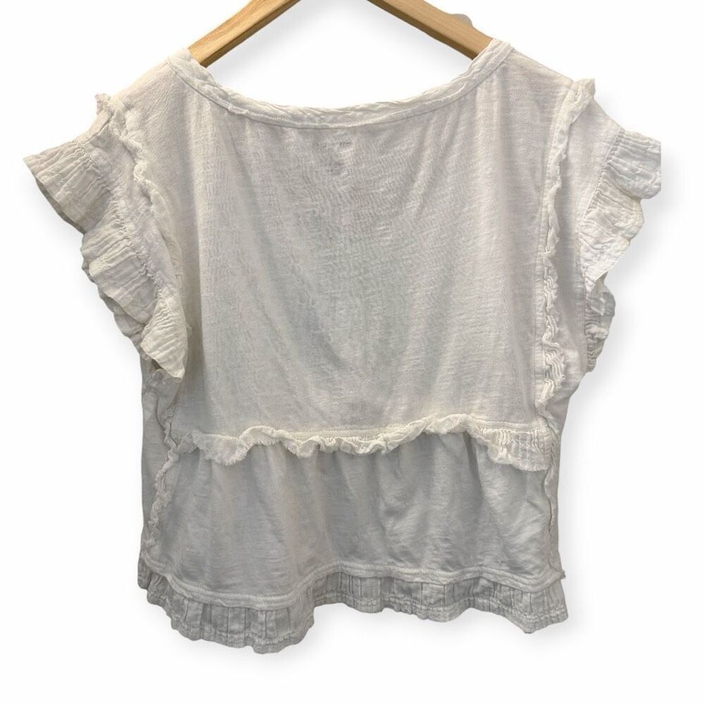 Anthropologie Pilcro Short Sleeve Ruffle-Trim Henley Baby Tee - Picture 6 of 7